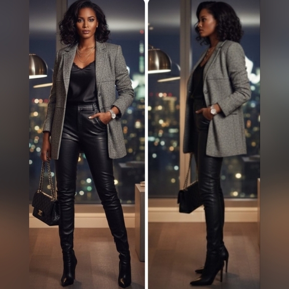 Express Vintage Stretch Black Grey White Tweed Wool Blend Blazer Jacket Size 3/4 - Picture 13 of 13